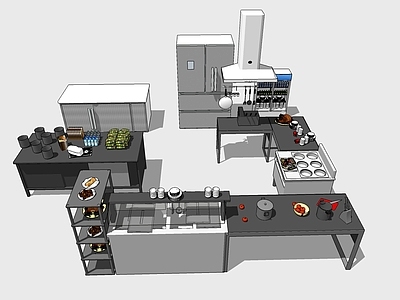 现代风格厨房用品组合 餐厅中央厨房后厨设备 操作台 厨柜