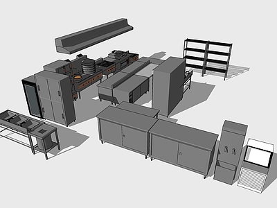 现代风格厨房用品组合 餐厅中央厨房后厨设备 操作台 厨柜