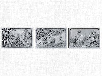 中式风格景墙浮雕 雕墙 雕刻图案 梅竹图 松鹤图 孔雀戏牡丹