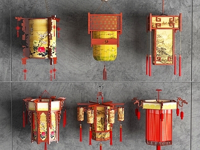 中式宫灯组合 红 花灯