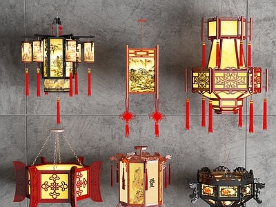 中式宫灯组合 红 花灯