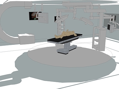 现代风格手术台 现代医疗器械 病床 手术床 液晶电视 机械手 手术灯 餐桌