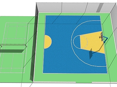 现代风格篮球场 篮球场半场 羽毛球场 公园活动区 体育公园运动场 住宅小区篮球场运动场 围栏