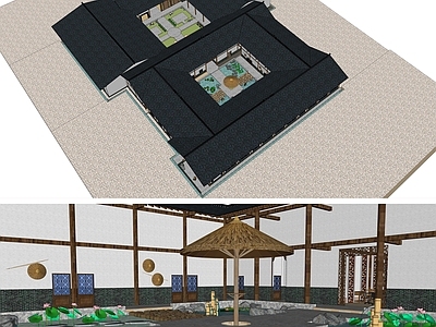 新中式风格徽式建筑 大型四合院 14个场景 改造 农房 民宿