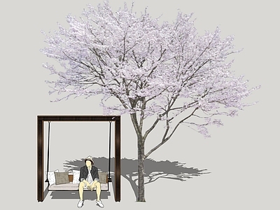 现代风格秋千 樱花树下 秋千椅子