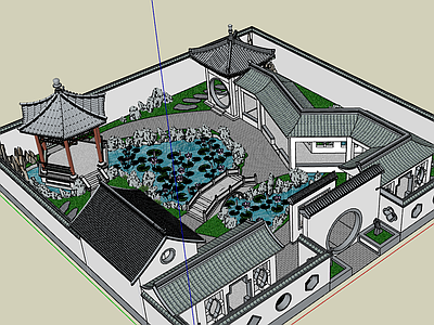 中式风格四合院 带水景花园