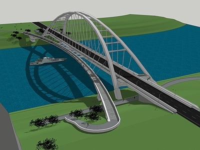 现代风格大桥 桥梁 游艇