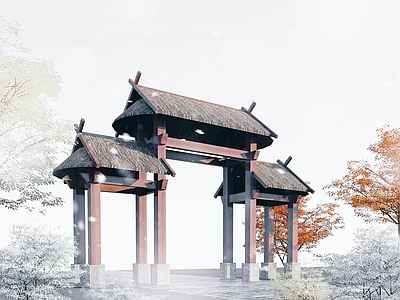 中式瓦族牌坊 度假山庄大