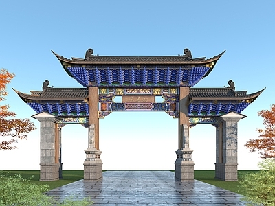 中式石雕牌坊 古建大门