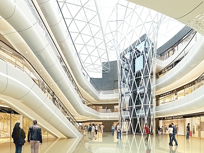 现代风格商场大厅 电梯 异型构建 综合体