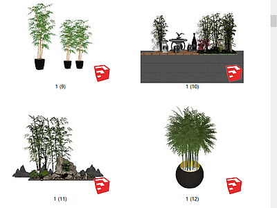现代风格竹子 园林景观 庭院绿植 盆栽盆景 竹子小品
