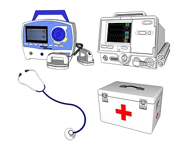 现代风格医疗箱 听诊器 医疗器械 心电图