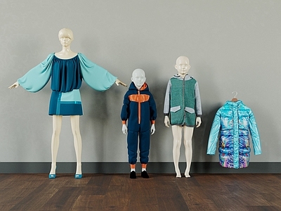 现代女装 儿童装 模特 服装组合