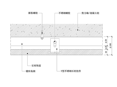 石材干挂墙面节点图 横剖 剪力墙柱子 墙面通用节点