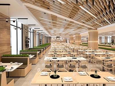 现代风格餐厅 员工食堂 智能取餐区