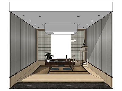 日式风格茶室 茶楼 茶 茶桌 屏风 挂画 饰品 榻榻米 茶室 休息区 柜子