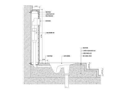 现代墙身 暗水箱蹲便器节点图 墙面通用节点