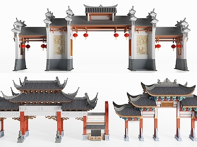 中式古建牌坊门楼 岗亭入口