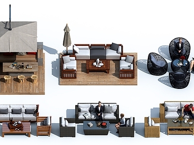 现代户外沙发 沙发椅 藤椅 阳伞 桌椅
