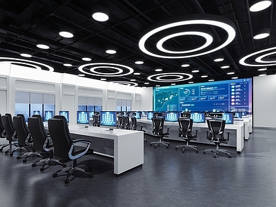 现代指挥中心 监控室 水泥漆 摆件 会议桌