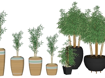 现代风格竹子绿植盆栽组合 竹堆竹林 景观小品