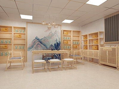 新中式风格广告展厅 茶叶展厅 茶室 茶叶展示区 品茶区