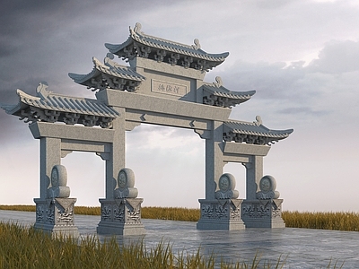 中式牌坊 石雕牌坊 古建石雕牌坊 入口大