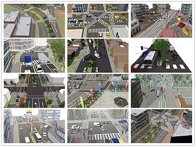 现代风格道路 十字路口 交叉路口