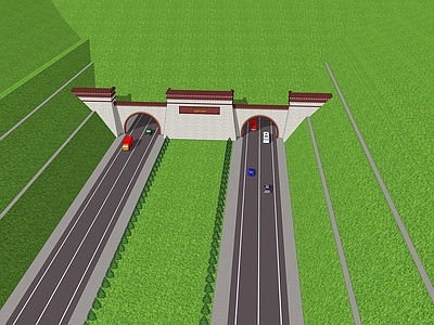 中式风格道路 隧道 洞门 汽车 高速公路