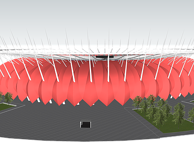 现代风格体育馆 广场绿化 钢架结构 张拉膜结构 立面幕墙 足球场 露天