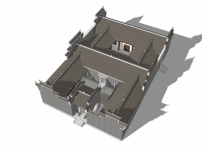 中式风格四合院 徽派建筑 古建筑