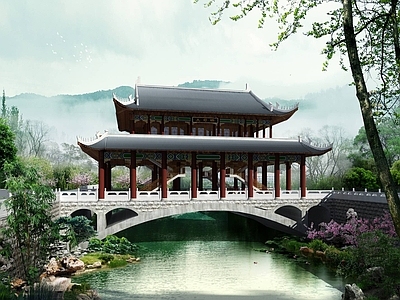 中式风雨桥 景观