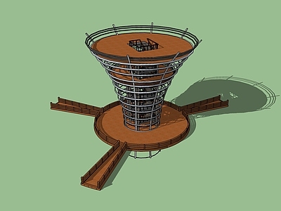 新中式风格塔楼 圆形方孔观景台