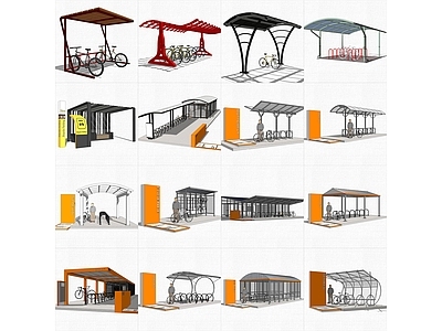 现代风格自行车 停车棚 停车廊架