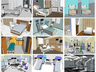 现代风格病房 病床 医疗设备 护理床