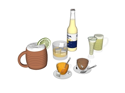 现代风格酒瓶酒杯组合 酒杯 酒瓶 咖啡杯 玻璃杯
