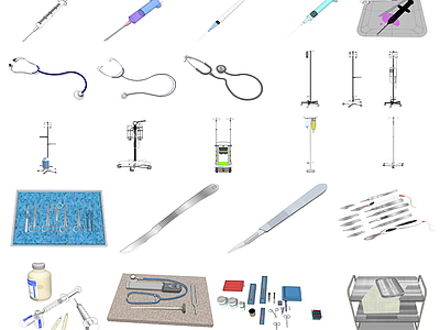 现代输液架 点滴架 针筒 镊子 剪刀