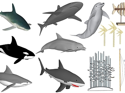现代风格鲨鱼 鲸鱼 海豚