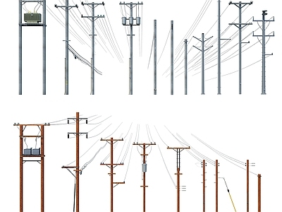 现代电线杆 高压线杆 电力设施 水泥电线杆 木电线杆 电线 电缆