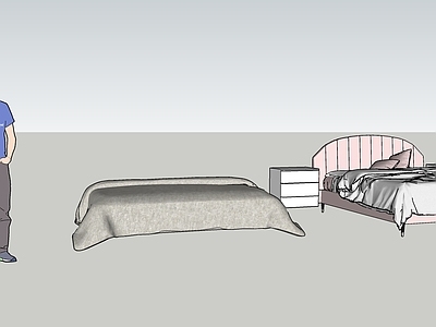 现代风格双人床床品精品模型