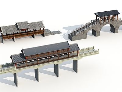 中式风雨桥 古建桥 桥 麻石桥 小品 栈道桥 小桥