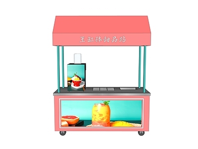 现代风格甜品店 奶茶甜品售卖小推车