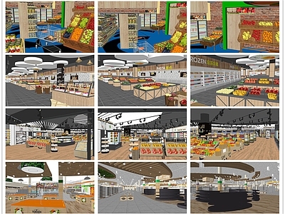 现代风格超市 便利店 农贸市场 果蔬区 生活用品区