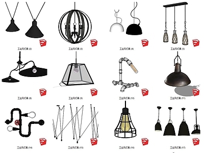 工业风格灯具组合 吊灯 壁灯