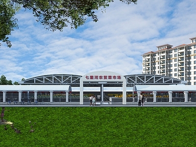 现代菜市场大棚门头 蔬菜市场 商场过道