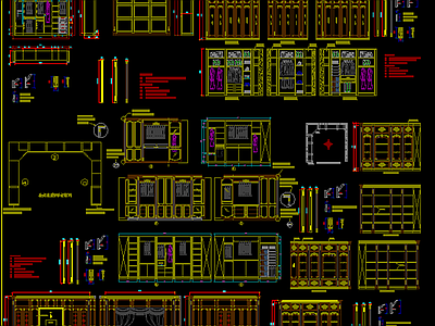cad素材 法式整木墙板背景衣帽间柜 施工图