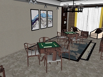 中式风格麻将室 棋牌室 会所 包间 棋牌