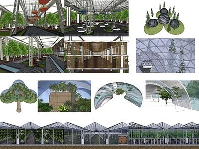 现代风格庭院景观 蔬菜生态温室大棚 玻璃顶棚 农业果园花园