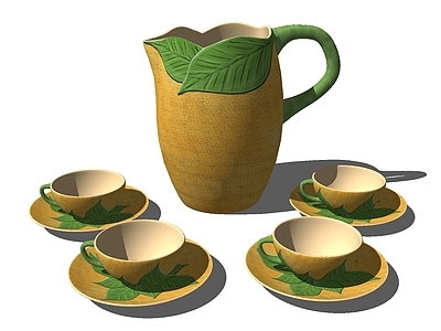 古典风格茶壶茶杯组合 复古树叶茶杯茶壶组合