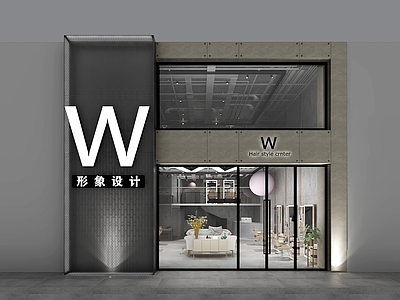 工业风外观 理发店 头 美发店 穿孔铝板 形象店头 造型店头